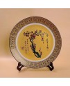 粉彩梅花圖 紋金邊盤 擺件